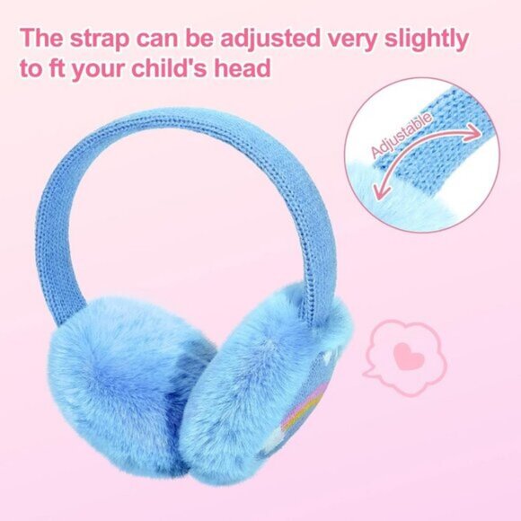 ⚡Kids Blue Knitted Rainbow Winter Outdoor Plush Adjustable Warm Ear Muffs - Picture 5 of 7